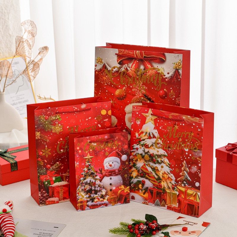 圣诞跨境外贸礼品袋烫金撒粉工艺圣诞礼物包装袋加大号伴手礼袋子