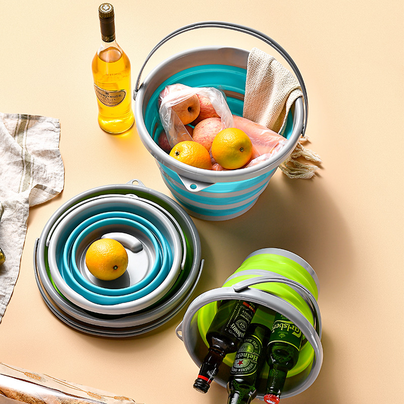 Portable Rubber Folding Bucket Multifunctional Outdoor Handle Folding Bucket Car Bucket Children's Outdoor Fishing Bucket