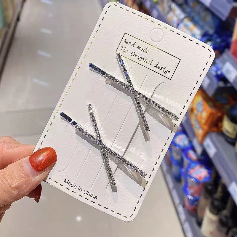 South Korea Internet Celebrity X-shaped rhinestone hairpin full diamond super shiny personality girl cross hairpin hair clip headdress clip