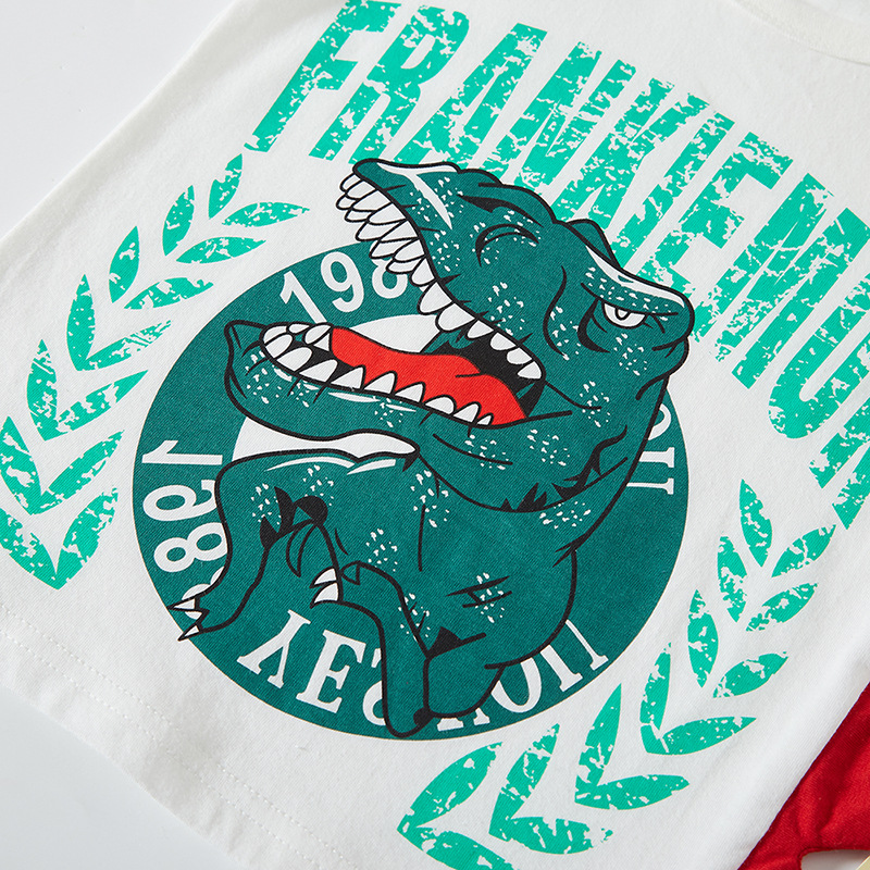 2024 nueva ropa para niños Camiseta de manga corta para niños de verano de algodón de media manga para niños ropa de verano dinosaurio tridimensional entrega de una pieza