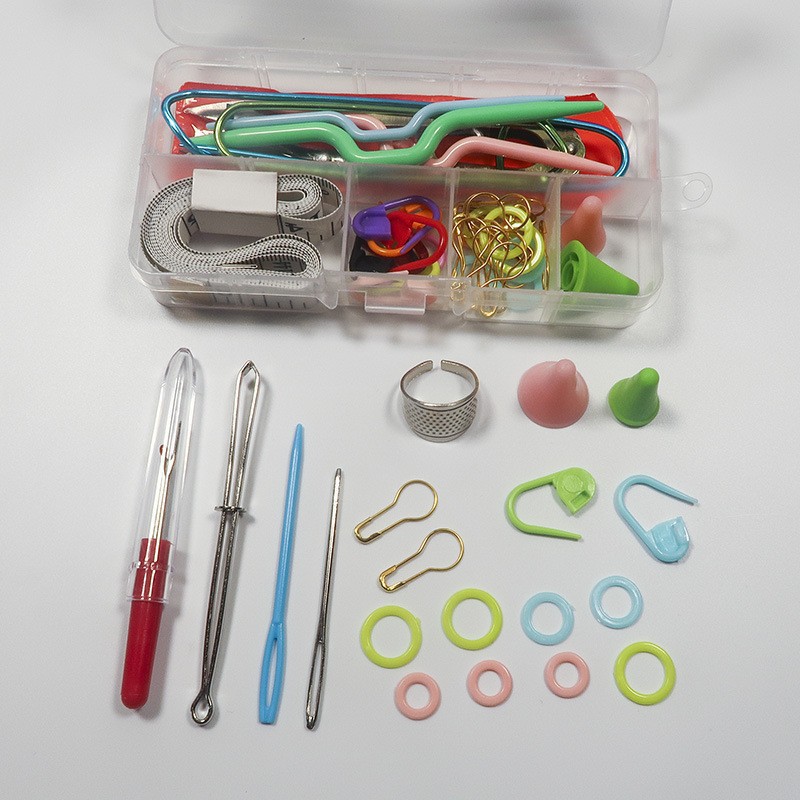 Transfronterizo 10 cuadrículas 120 piezas de plástico en caja pequeños alfileres, marcas, hebillas, suéteres, herramientas de tejido, materiales de bricolaje