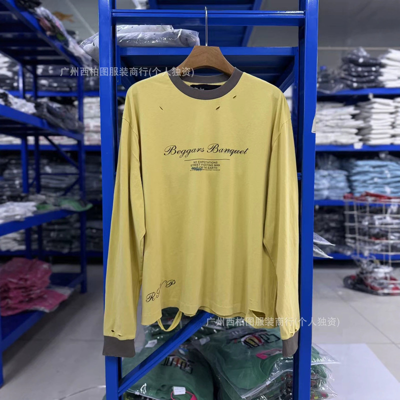 Paly Hollywood 26SS" Rolling Stones limited edition co-branded washed distressed color-block long-sleeve T-shirt trendy brand Paly Hollywood 26SS" Rolling Stones limited edition co-branded washed distressed color-block long-sleeve T-shirt trendy brand