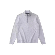 外贸热销RL小马标卫衣男式半拉链立领纯色刺绣针织衫长袖外套情侣