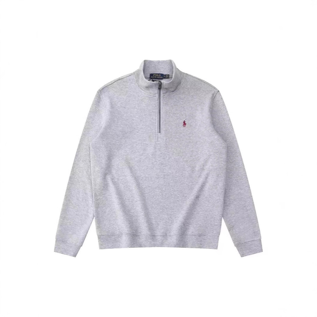 外贸热销RL小马标卫衣男式半拉链立领纯色刺绣针织衫长袖外套情侣