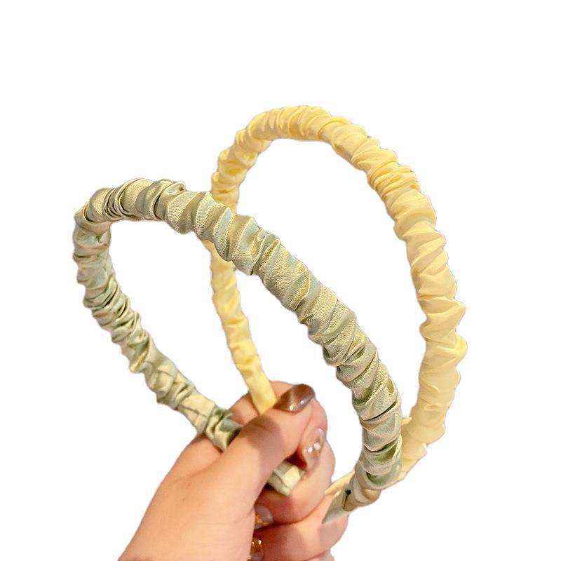 Diadema de satén de color sólido al por mayor diadema plisada Internet celebridad dulce temperamento diadema clip de pelo lavado de cara presión banda de pelo tocado femenino