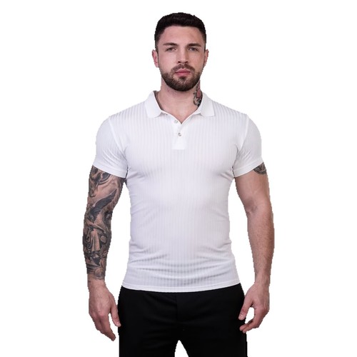 Stylish Muscle Men High-Elastic Knit Wrinkle-Resistant Tailored Polo Shirt for Fitness and Sports, Fashion with a High-End Feel, Short-Sleeved