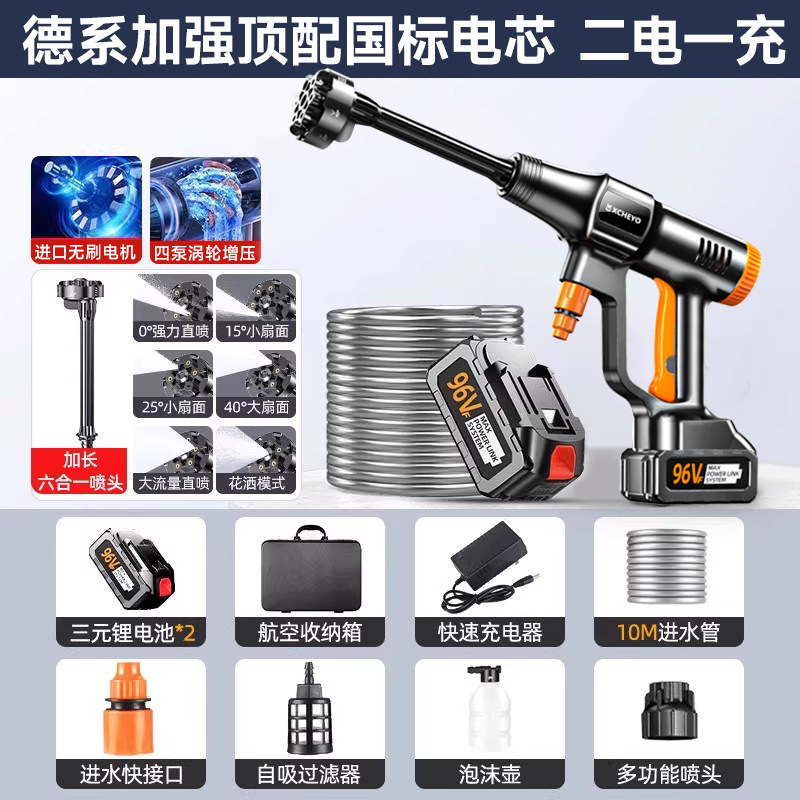 Portable car washer: Lizeng High Pressure Washer - imported-top-turbocharged-enhanced-power-2-batteries-1-charger-10m-water-pipe