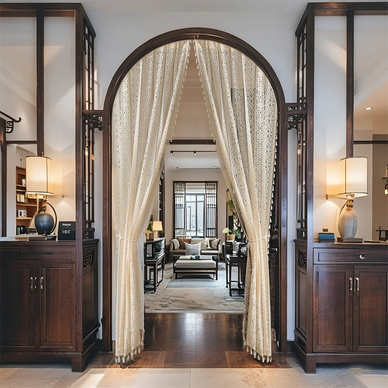 New Bohemian Style Door Curtain Lace Embroidered Curtain Punch-free Cream Retro High-grade Partition Curtain