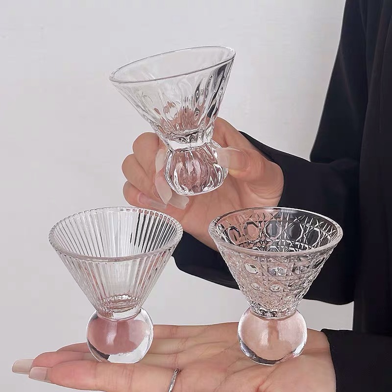 小众ins复古小酒杯宝石纹高足玻璃杯主人杯一口杯功夫茶杯品茗杯|undefined