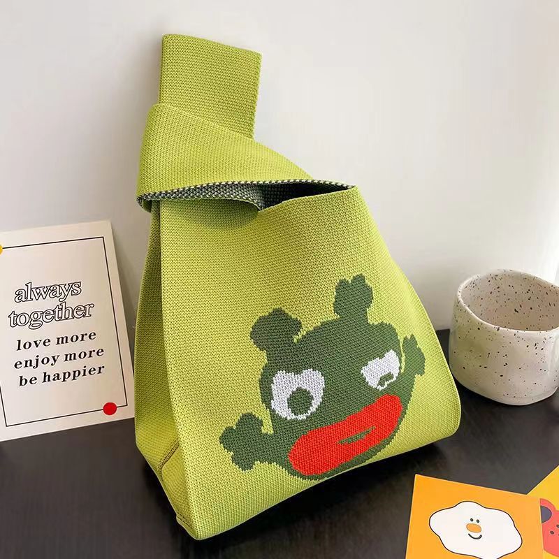 INS bolso de celebridad de Internet bolso de cubo de lana de punto para mujer bolso de mano casual bolso de mano de estilo japonés y coreano bolsa de Almuerzo