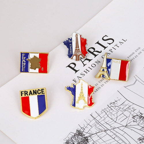 New French flag brooch jewelry, personalized building Paris Eiffel Tower brooch, dripping oil collar pin