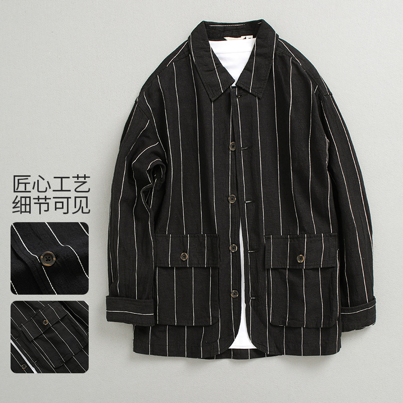 2023 Summer Lapel Men's Long-sleeved Jacket Black and White Color Contrast Trendy Casual Top Jacket Men's 1228