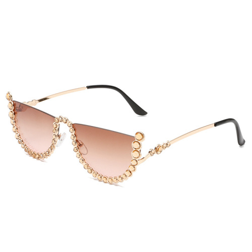 23 European and American Personality Diamond-embellished Sunglasses with Cat-Eye Style Half-Rim Frameless Sunglasses