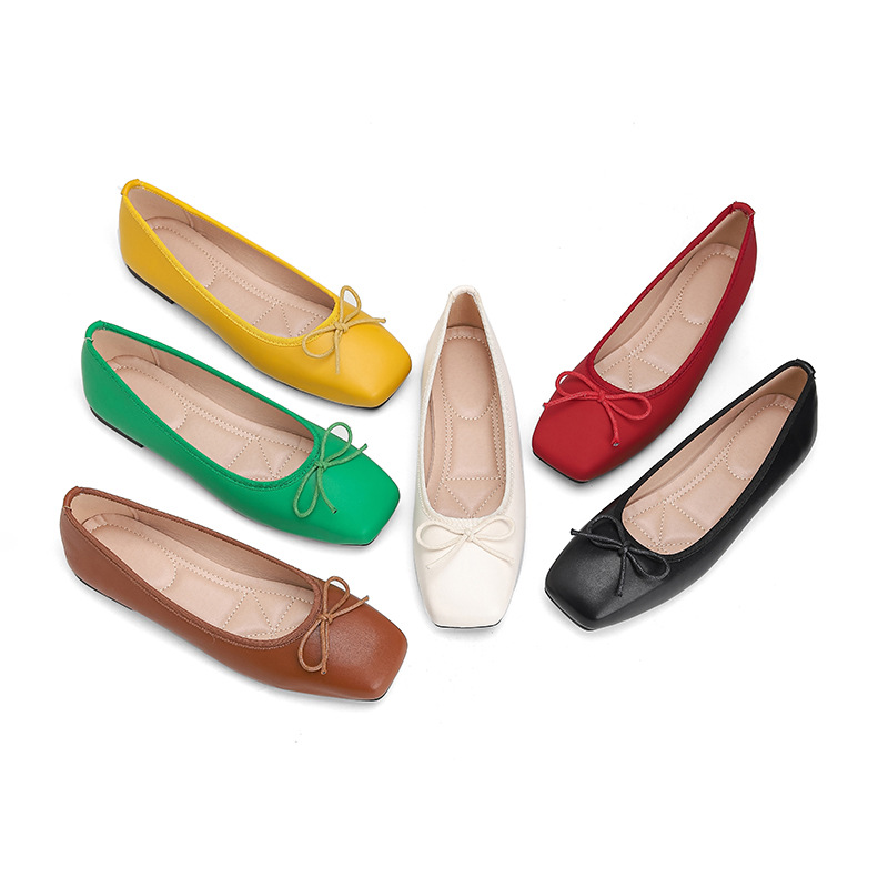 2024 Spring and Autumn New Single Shoes Women's Bow Shallow Mouth Flat Bottom Easiest for Match French Fairy Granny Shoes Daily Work Shoes