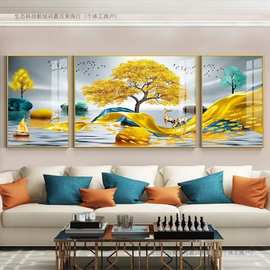 新款晶瓷镶钻三联有框轻奢壁画现代简约沙发背景墙客厅装饰挂画