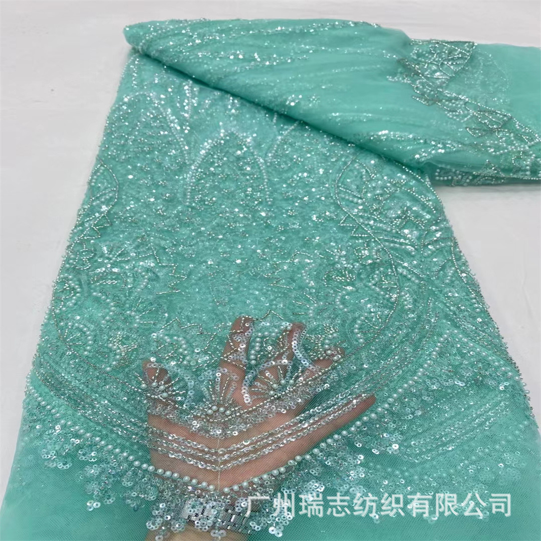 Tejido de encaje de sequilla francesa, moda de mujer, vestido de boda, bordado de perlas, diseñador de accesorios de ropa, encaje
