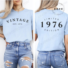 ���羳ŷ�롿Vintage Est 1976 Print T-shirt for Women Summer