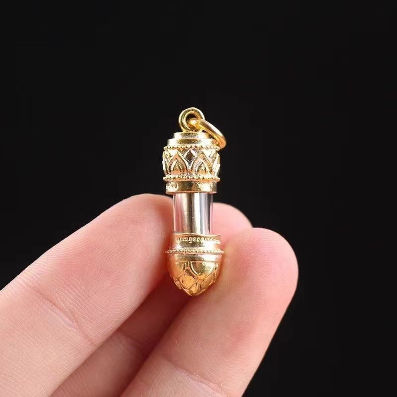Amulette de Bouddha thaïlandaise Cuba Argent Forune Tube Or Solide Collier Pendentif Simple Vintage Mode Versaile_voghion.com