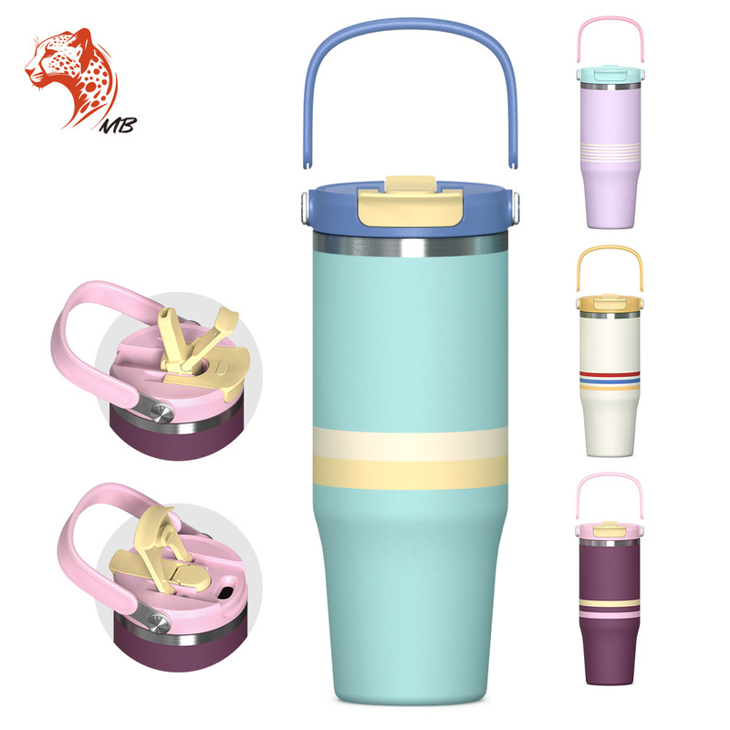 Amazon's New 40oz Car Cup Customized Cold Ice Cup Large Capacity Double Drink Handle Straw Car Cup