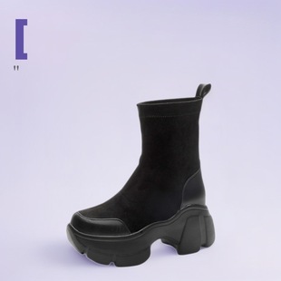 Black Elastic Boots 2025 Women's Spring New Inner Heightening Shoes Breathable High-Heeled Short Boots Slim Boots Women's Sock Boots