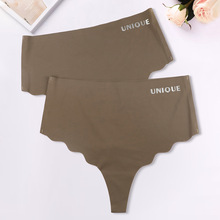 跨境欧美无痕一片式冰丝女士比基尼内裤波浪边透气女生大码三角裤