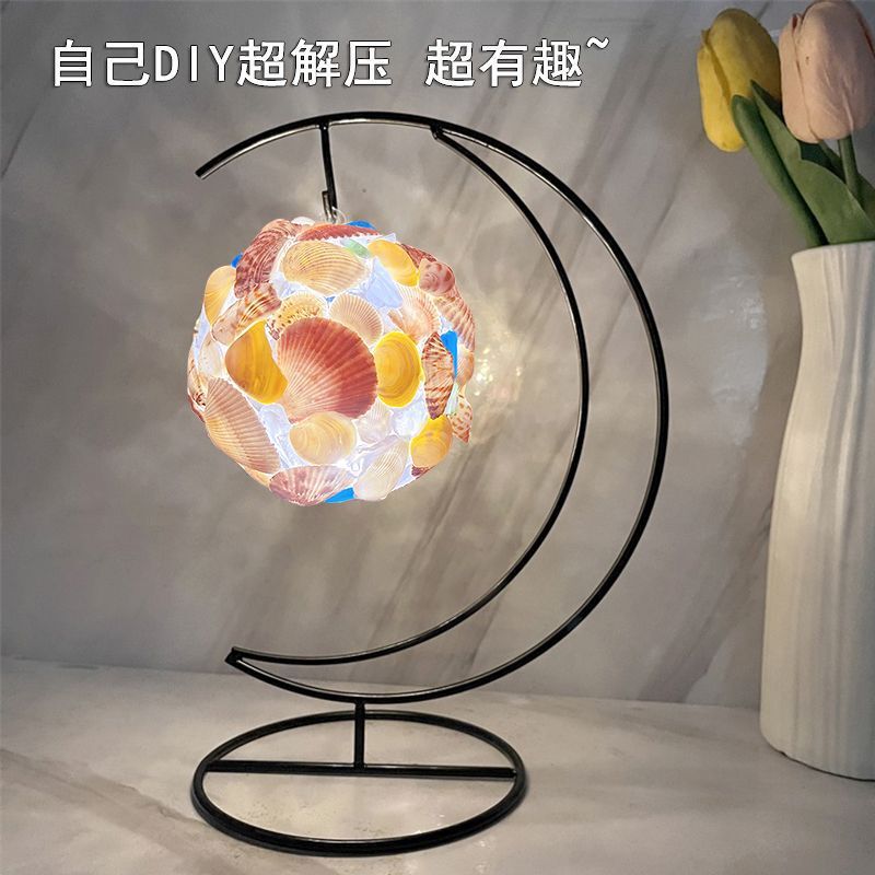 new shell handmade diy production creative internet celebrity desktop led luminous moon suspended night light exquisite ornaments