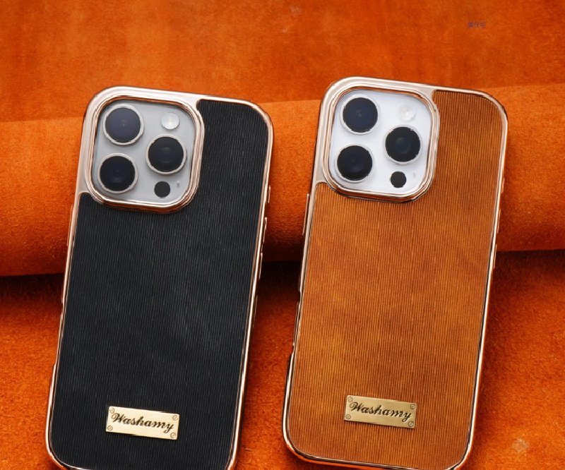 Ốp lưng iPhone 16 Pro Max bao da mạ điện chống rơi, hút từ tính — 【Nhãn kim loại màu đen★Da cừu mạ điện], 【Kim loại màu nâu vàng★Da cừu mạ điện], 【Nhãn kim loại màu nâu đỏ★Da cừu mạ điện], 【Dấu kim loại màu xám voi★Da cừu mạ điện] chi tiết 3