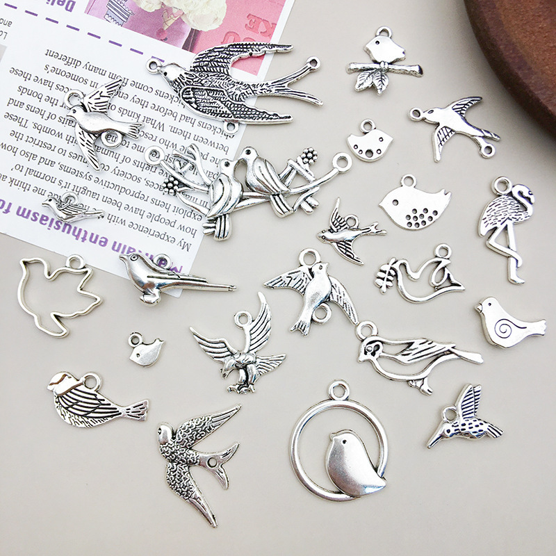 Mix 21 Bird Swallow Flamingo Alloy Ancient Silver Necklace Pendant DIY Handmade Accessories Bird Pendant Material Mix 21 Bird Swallow Flamingo Alloy Ancient Silver Necklace Pendant DIY Handmade Accessories Bird Pendant Material