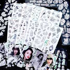 韩国黑色花草动物蝴蝶素描系列咕卡镭射贴纸