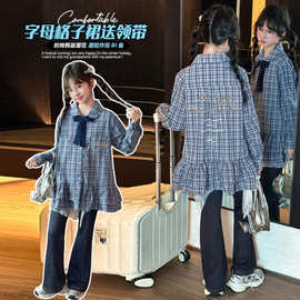 2025新款秋季童装女童格子裙时尚韩版气质百搭儿童连衣裙送领带潮