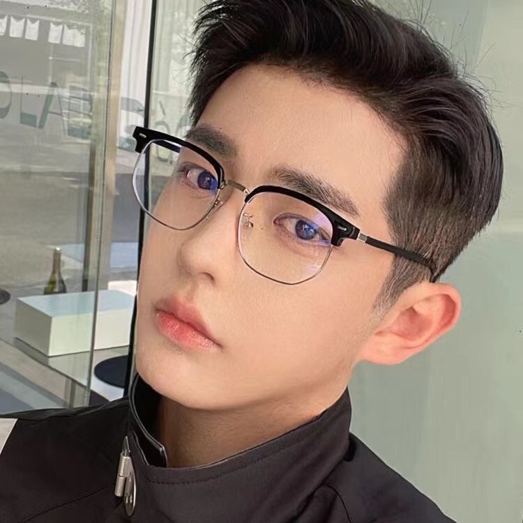 New half-frame anti-blue light glasses personalized eyebrow myopia glasses frame men's fashion plain plain glasses