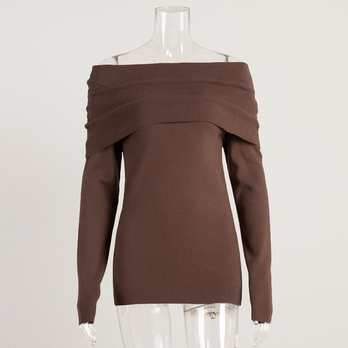 Suéter transfronterizo para mujeres 2026 otoño y invierno estilo europeo y americano camiseta de punto de manga larga un hombro sexy delgada camiseta de hombro abierto