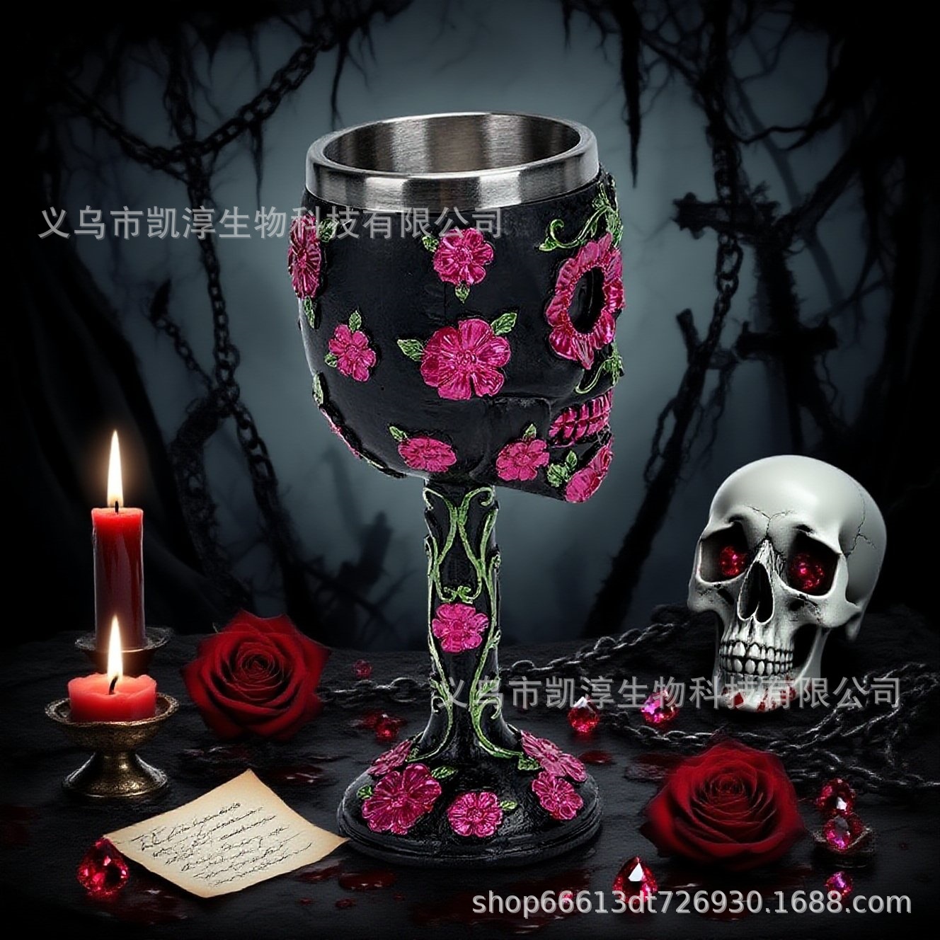Adorno Decorativo de Resina para el Hogar con Diseño de Calavera 3D, Rosa, Letra de Amor y Muerte para Halloween