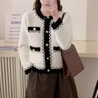 Женский кардиган-жакет из искусственного меха норки, твидовый стиль, контрастные цвета, вельвет, весна-осень 2025, новинка, высококачественная верхняя одежда