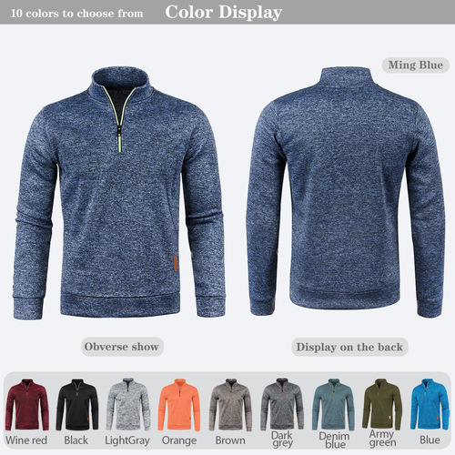 25 Men's Autumn/Winter Collar Zip Knit Sweater Sleeve Thin Fleece Trendy Sweatshirt Top Sweater Jacket Large Men