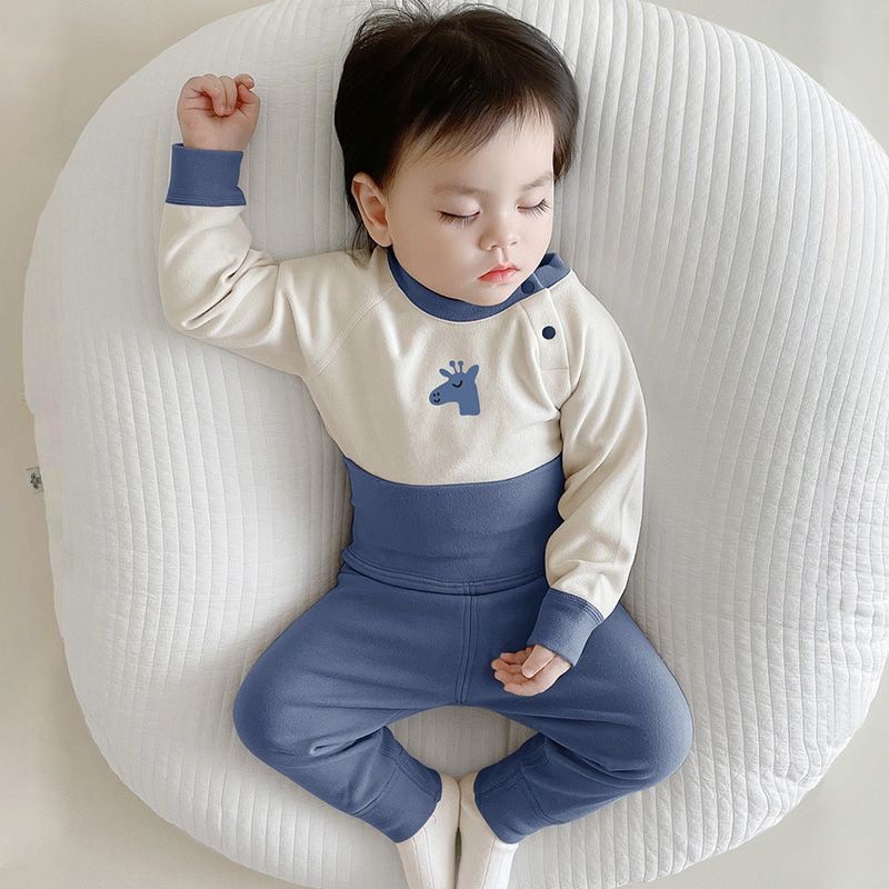 의 가을 옷과 바지 세트 뼈없는 높은 허리 가을과 겨울  의 잠옷 인쇄 벨벳 어린이 내부 따뜻한 옷을 입고