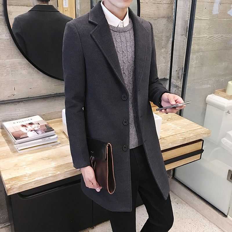 Trench coat hombres de longitud media 2022 Primavera, Otoño e Invierno nuevos hombres engrosados abrigo de lana largo juvenil