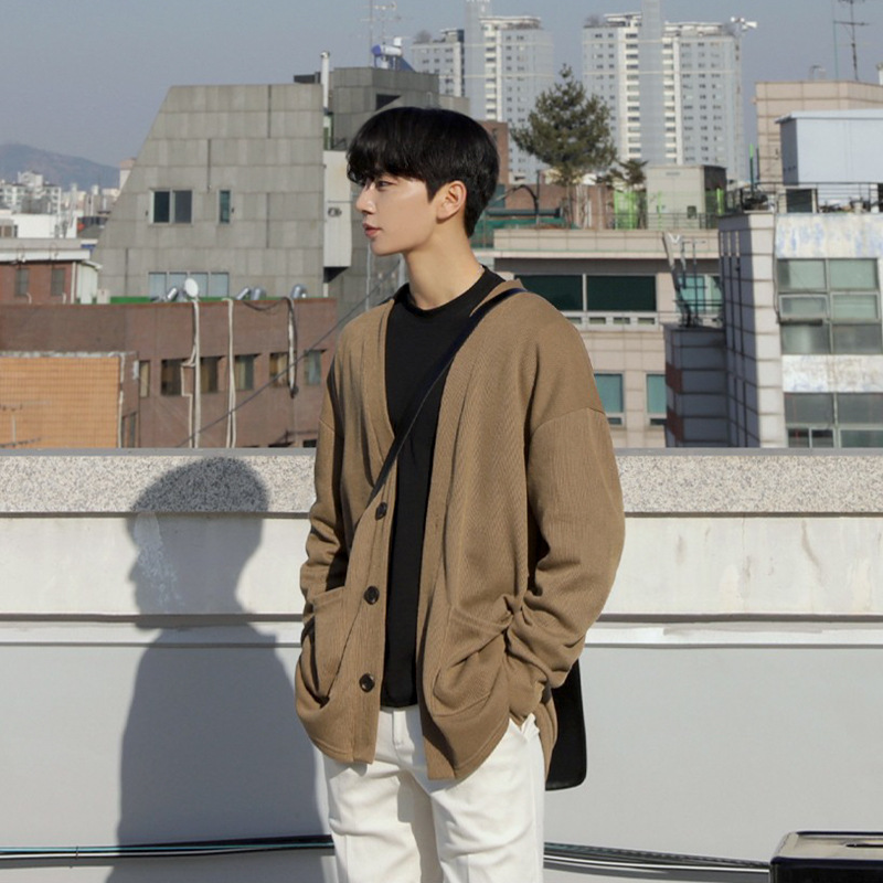 [Big Sale] Autumn Cardigan Men's Sweater Men's Loose Knitted Sweater Korean Style Trendy Personalized Jacket Thin Outerwear