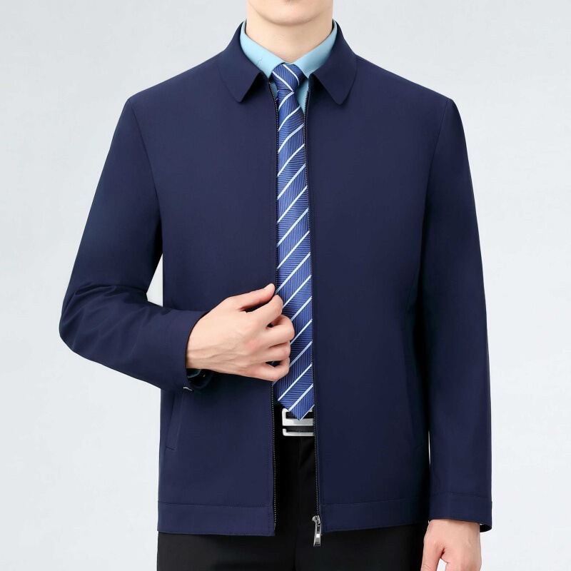 Mulberry Silk Spring and Autumn New Men's Casual Jacket, Middle-Aged and Elderly Business Large Size Dad's Top, Lapel Coat