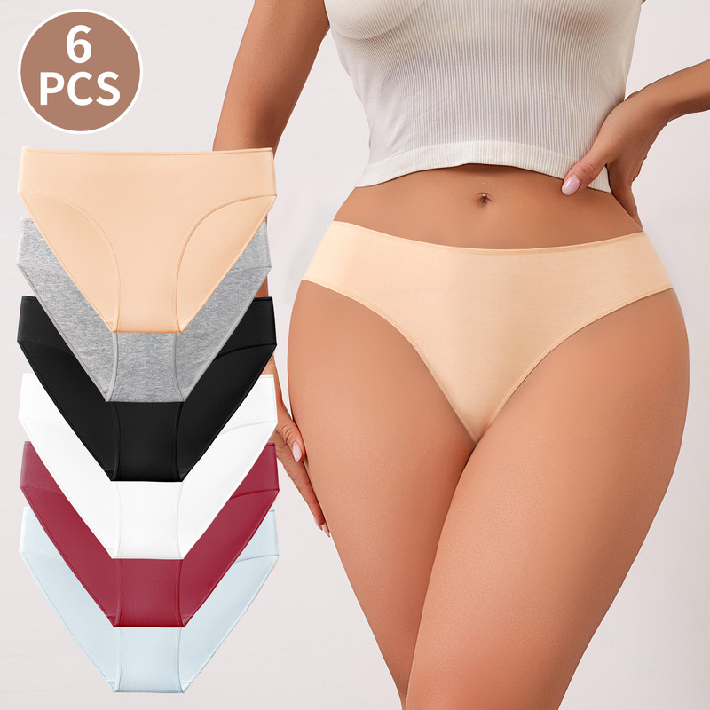 Cross-border pure cotton women's underwear, European and American sexy Brazilian panties, mid-waist solid color invisible briefs, wholesale, close-fitting and flattering to the hips