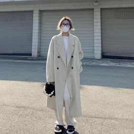 燕麦色双面羊绒大衣女2023年秋冬新款韩版宽松中长款羊毛呢外套