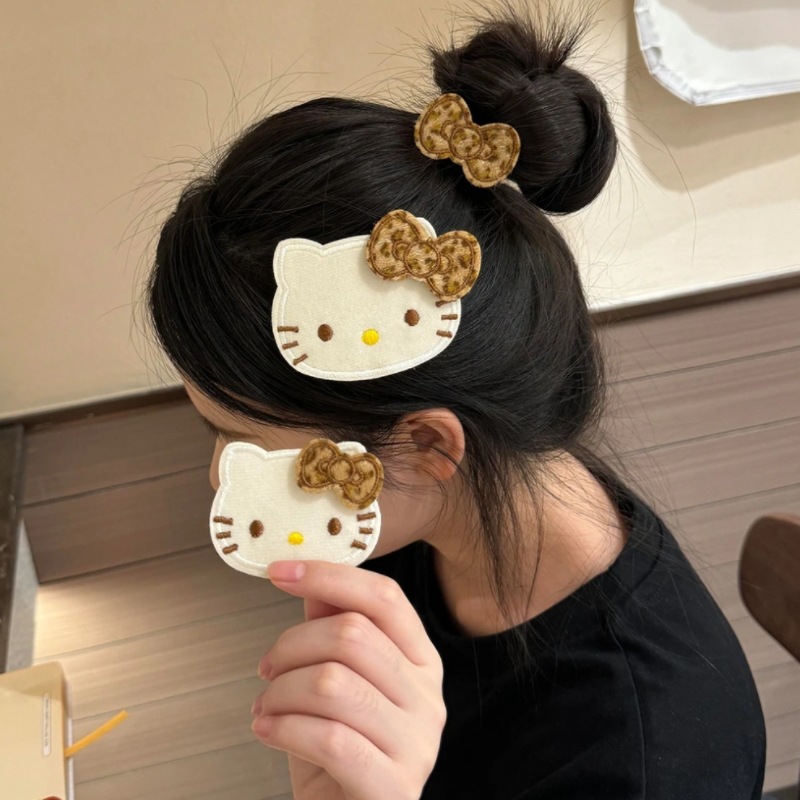 Cute Kt Bow Velcro Girl Cartoon Side Hair Finishing Bangs Sticker Kidsren's Sweet and Versatile Hair Accessories
