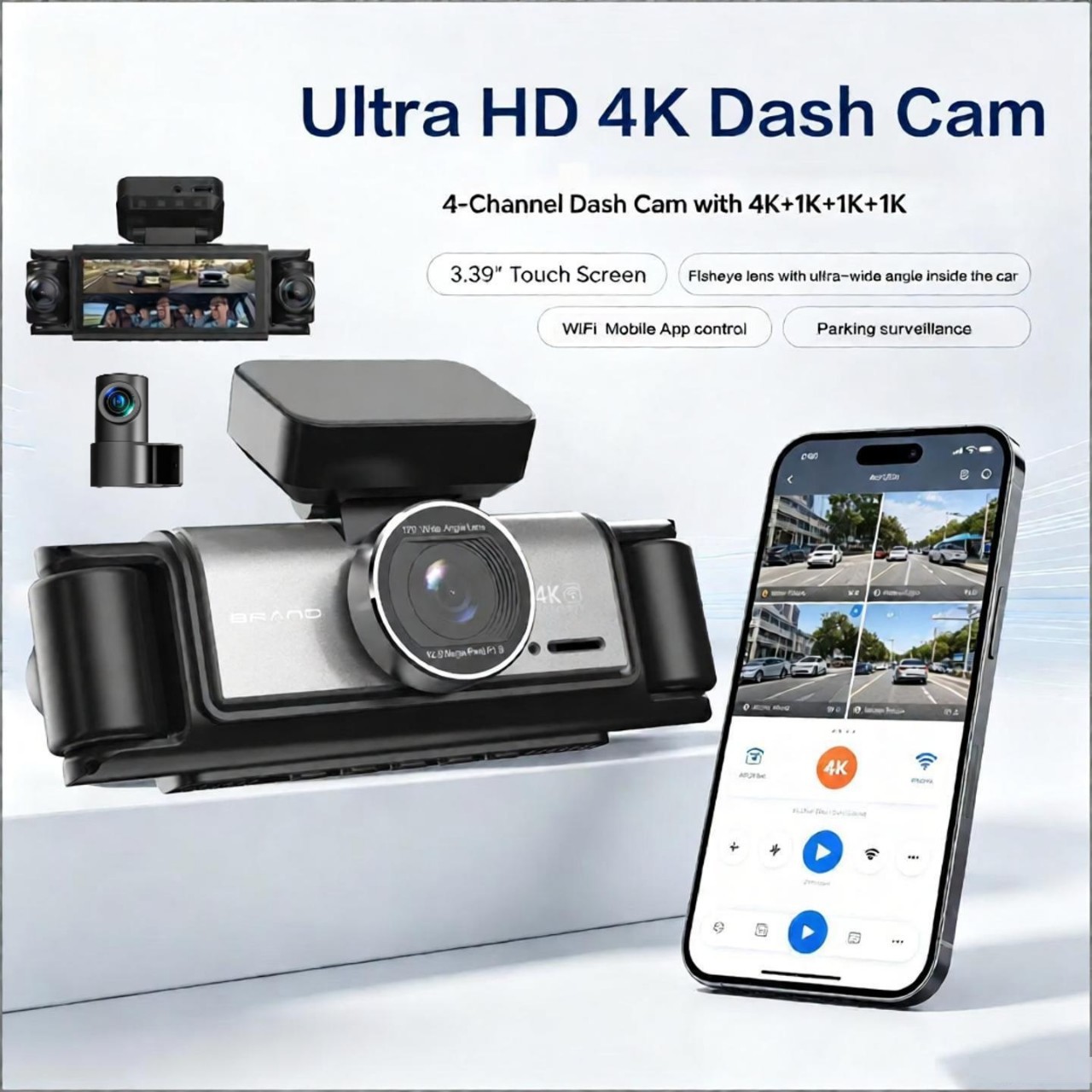 Cross-border four-camera dashcam 4K high-definition night vision wide-angle GPS reversing camera WIFI dashcam