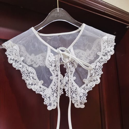 New double-layer organza computer embroidered fake collar with bow tie and shawl style versatile DIY collar flower wholesale