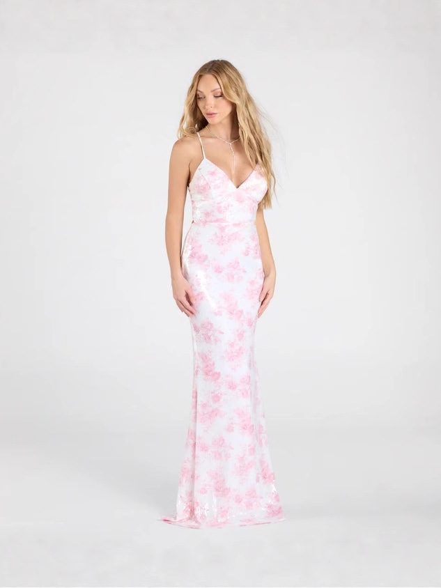 Venta caliente transfronteriza europea y americana nueva fiesta de las mujeres europeas y americanas floral rosa lentejuelas vestido sexy vestido vestido de noche
