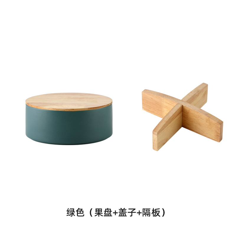 Roble de madera caja caramelo nórdico hogar Sala Mesa café cerámica fruta seca placa con tapa Internet Celebrity snack