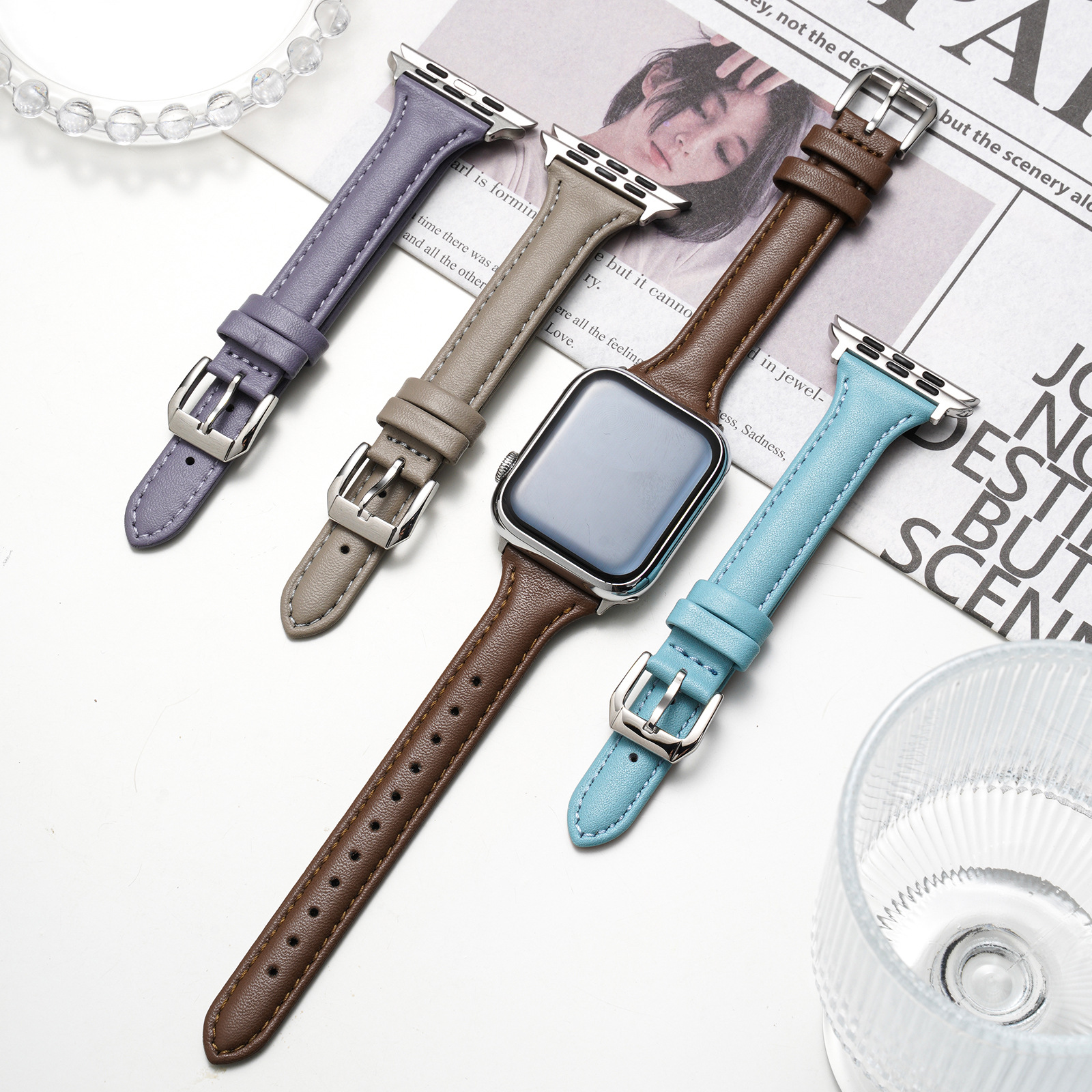 適用蘋果錶帶applewatch小蠻腰頭層真皮錶帶女時尚簡約iwatch錶帶