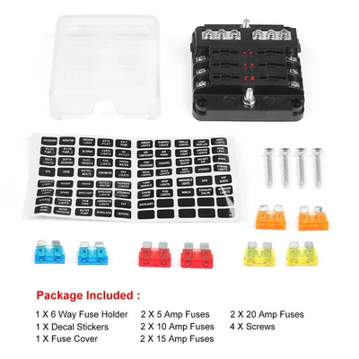 Car 6/12-way fuse box insert with negative electrode multi-channel Fuse Box LED indicator light boat car accessories (Power supply, ignition system accessories) - 6th-road
