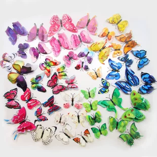 Double-layer creative set with butterfly, decorations, three dimensional fridge magnet on wall, 12 items