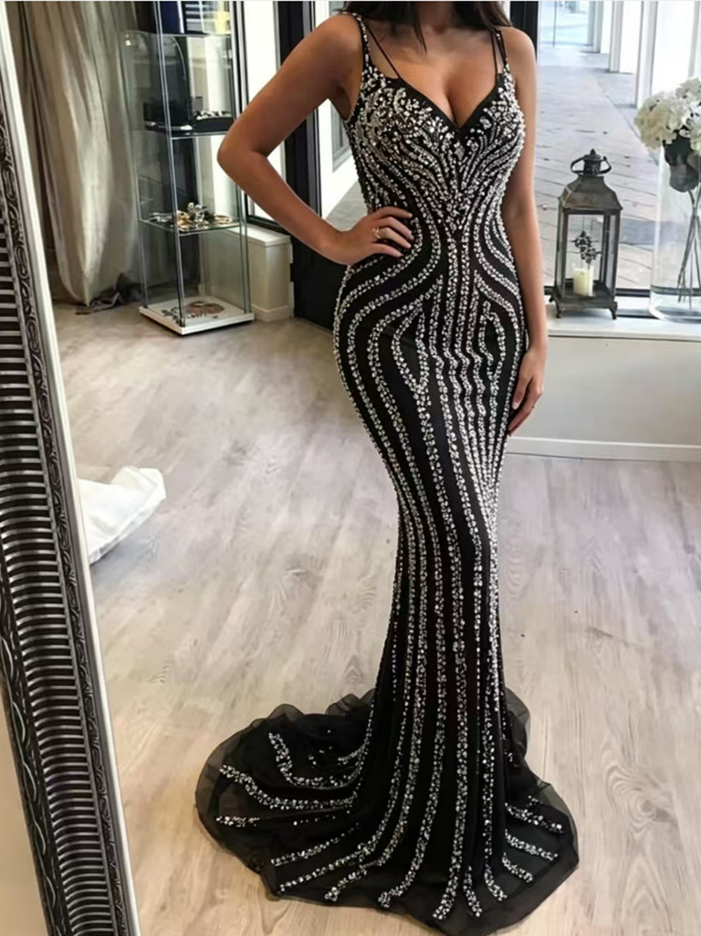 2026 primavera e verão transfronteiriço novo estilo saia longa cintura média temperamento commuter lantejoulas ouro fino ajuste vestido fino dourado